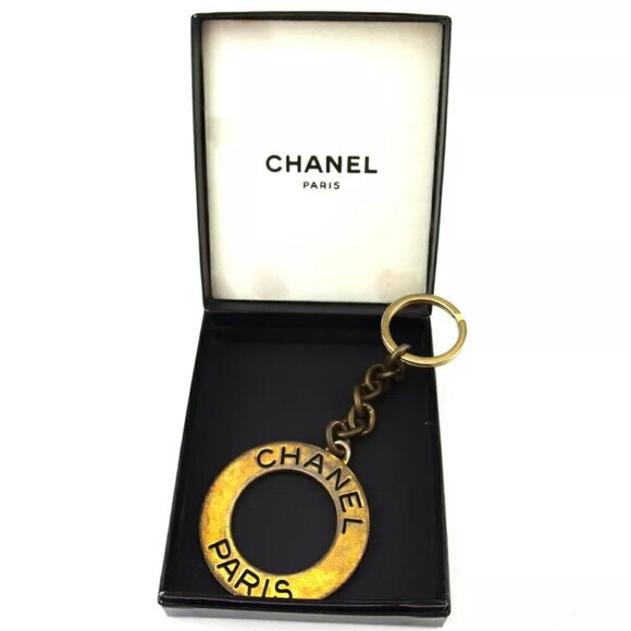 CHANEL Key Ring Logo Rogress Gold Plated Authentic USED T19611 - Picture 1 of 9